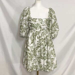 Abercrombie & Fitch Emerson Poplin Green and White Puffed Sleeve Mini Dress NWT